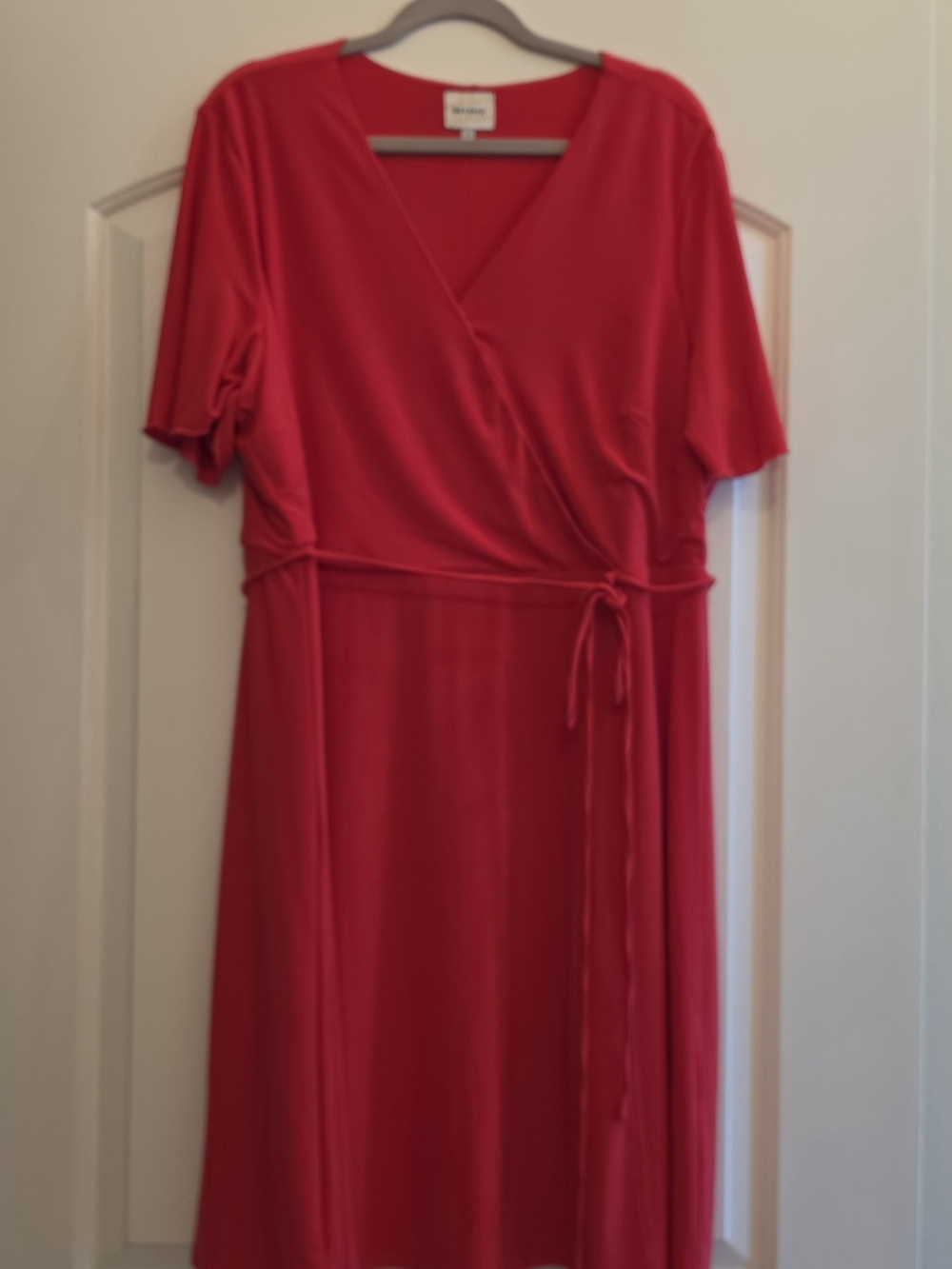 Ashley Graham Red Wrap-Style Midi Dress